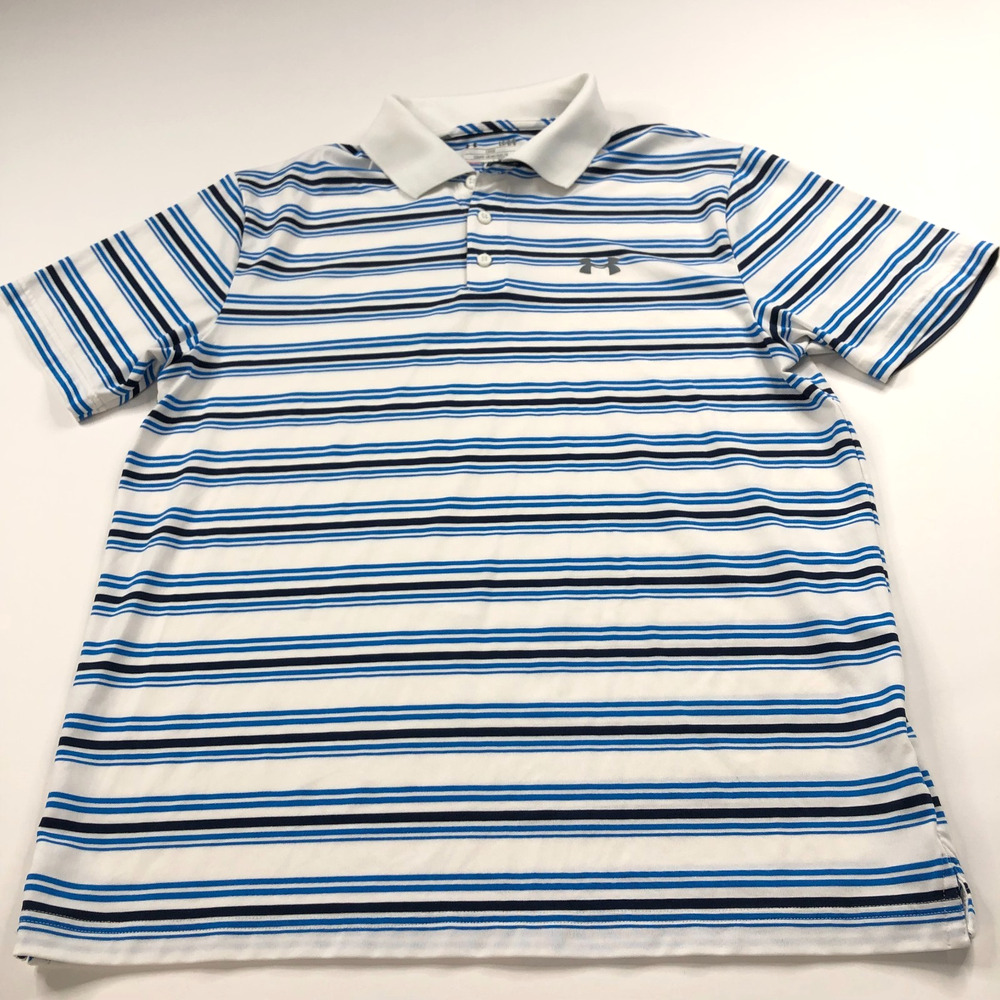 Under Armour Loose HeatGear Large Golf SS Button Polo Striped Shirt Blue